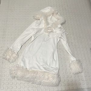 Rave white hooded fur trim dress